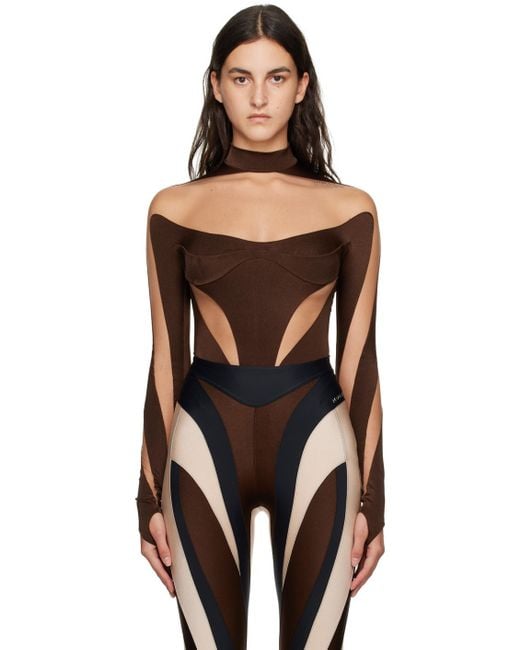 Mugler Black Brown Illusion Bodysuit