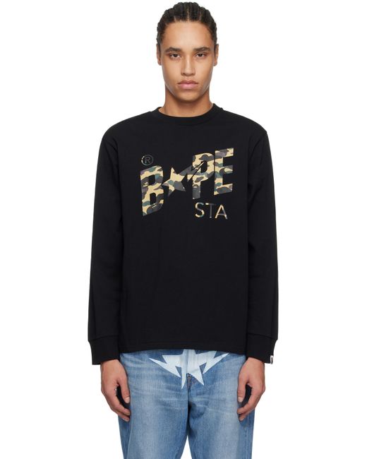 A Bathing Ape Black 1St Camo Sta' Ls T-Shirt for men