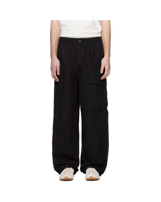 C P Company Black Micro-Reps Boxy Leg Pocket Lens Pants for men