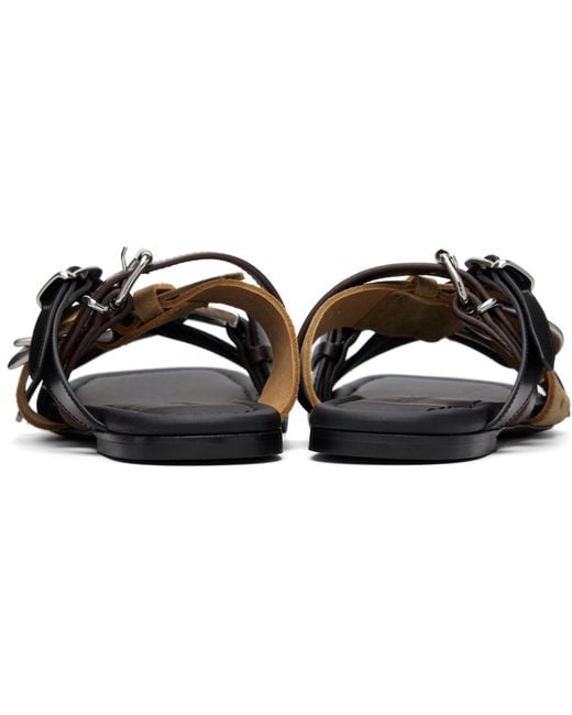 Acne Black Leather Belts Strap Sandals