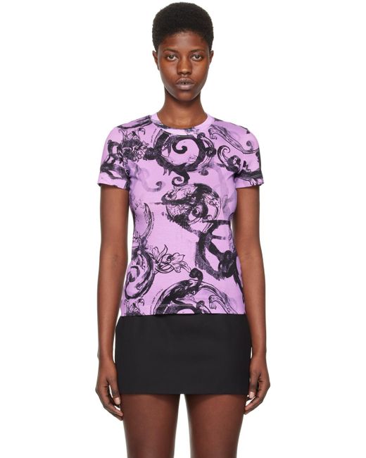 T-shirt mauve à motif watercolor couture Versace en coloris Purple