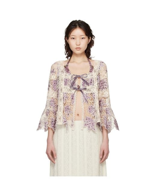 Anna Sui Natural Off- Medallion Floral Lace Tie Blouse