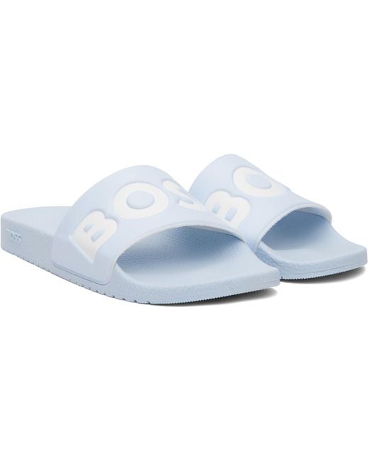 Boss Blue Italian-Made Large Logo Detail Slides for men