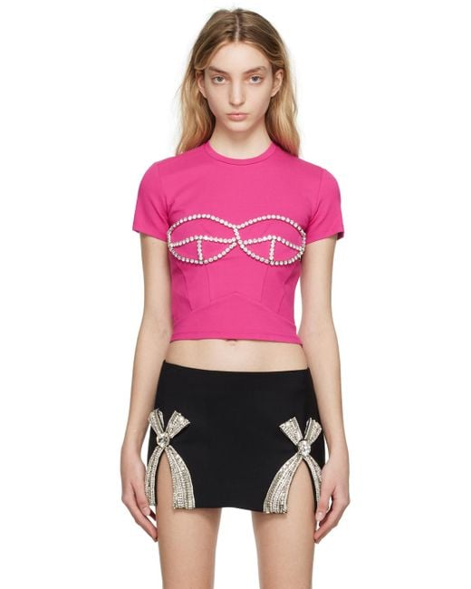 Area Pink Ssense Exclusive Crystal Bustier T-shirt