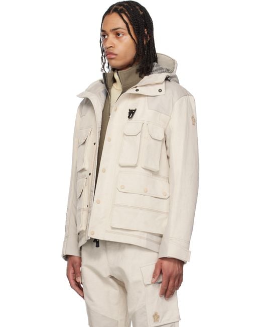 メンズ Moncler ベージュ Spur フード付き リネン＆コットン フィールドジャケット Natural