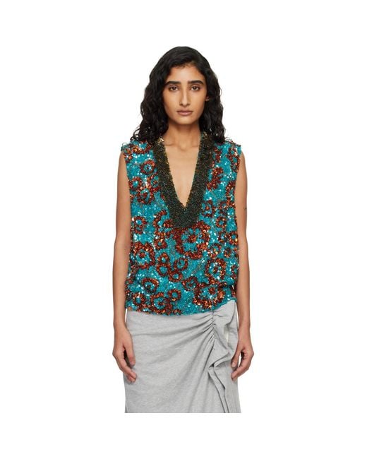Dries Van Noten Blue Sequinned Top