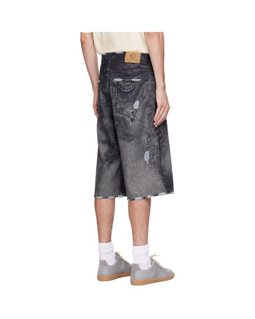 CAMPERLAB Gray Distorted Print Distressed Denim Shorts for men