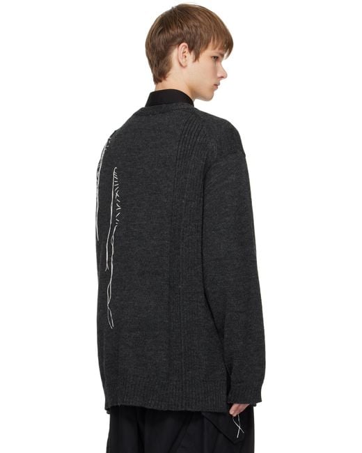 Yohji Yamamoto Black Plain Stitch Embroidery V Neck Cardigan for men