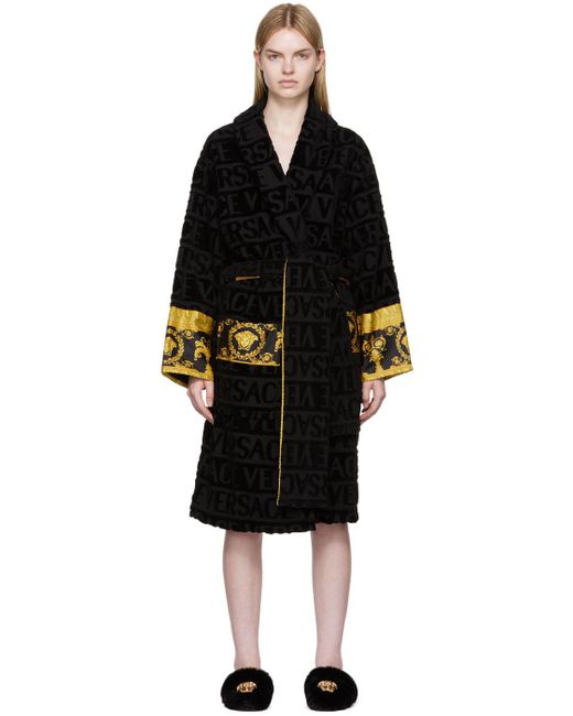 Versace Cotton Black Embossed Robe - Save 19% | Lyst