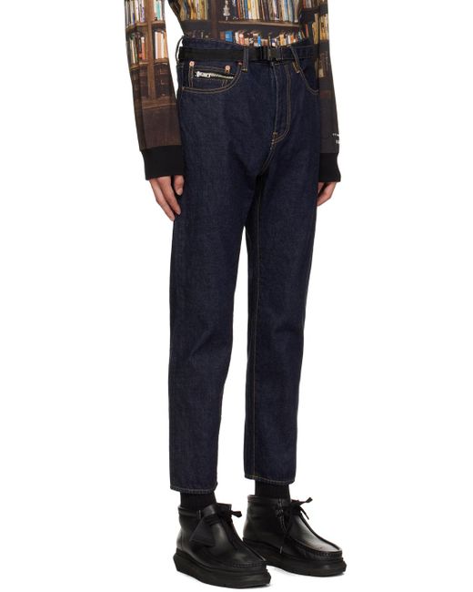 Sacai Blue Navy Belted Jeans for men
