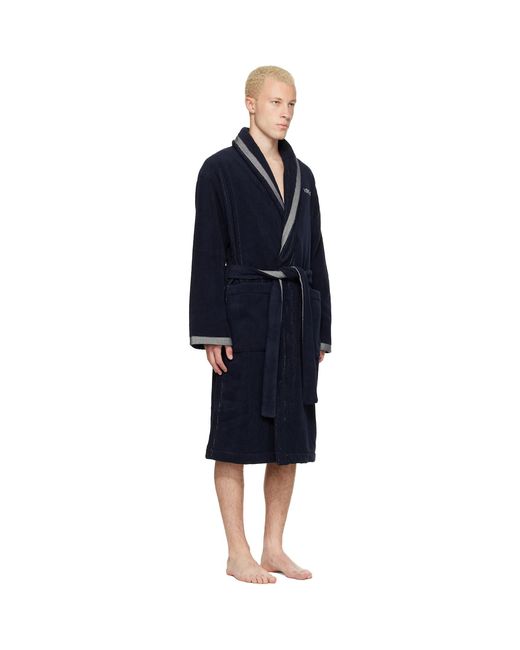 Versace Blue Cotton-terry Jacquard Bathrobe for men