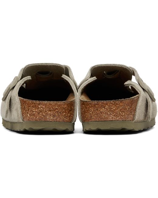 Birkenstock Gray Khaki Narrow Boston Suede Leather Loafers