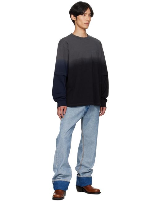 Sacai Blue Garment-Dyed Cotton Jersey T-Shirt for men