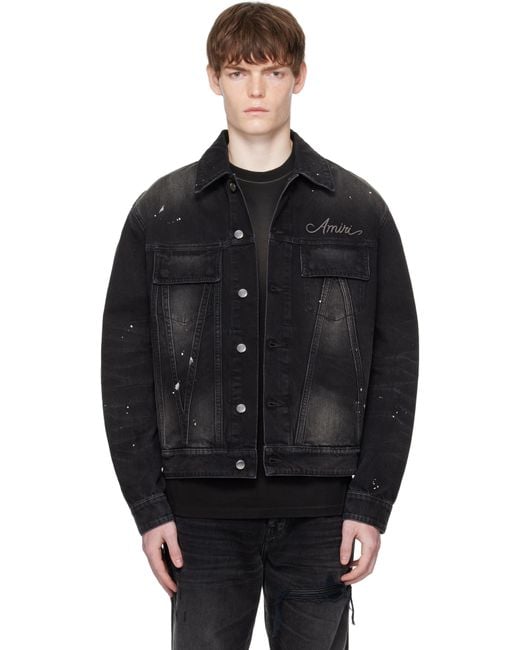 Amiri Black Bleach Bandana Denim Jacket for men