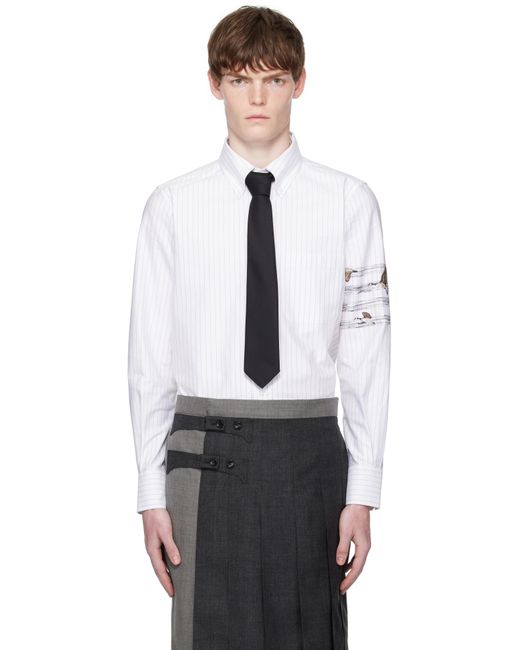 Thom Browne Black Geese 4-Bar Pinstripe Oxford Shirt for men