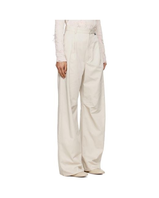 MM6 by Maison Margiela White Wide Leg Twill Trousers