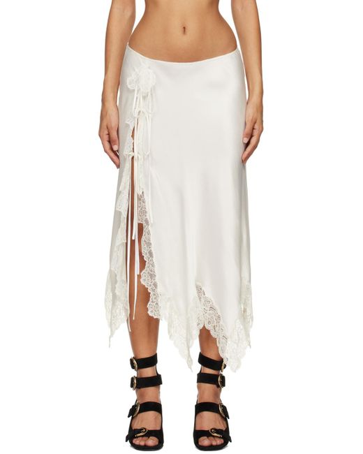 Chloé White Off- Lace Trim Midi Skirt