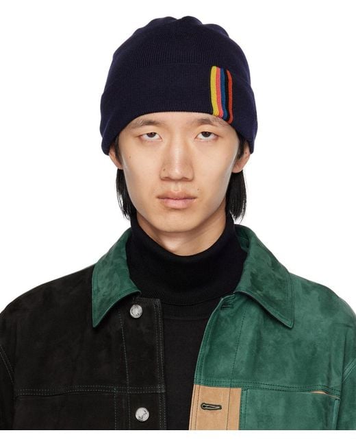 Paul Smith Green Navy Artist Stripe Beanie for men