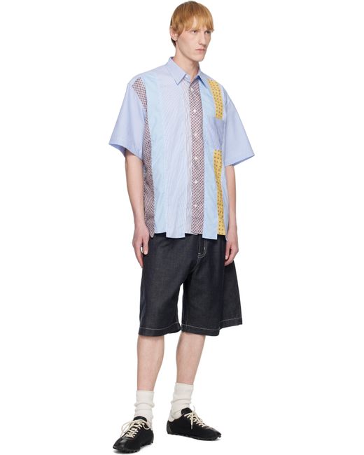 メンズ Comme des Garçons ブルー Check Multi Fabrics Mix 半袖シャツ White