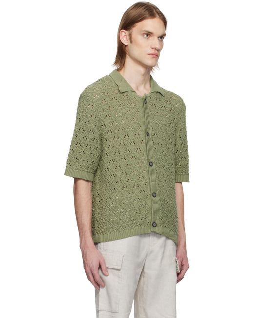 メンズ HUGO グリーン コットン ニットポロシャツ Green