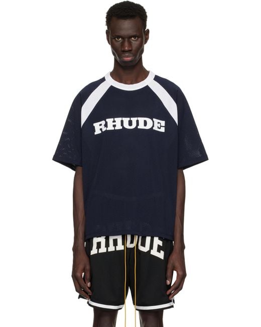 Rhude Blue Racing Logo Mesh T-Shirt for men
