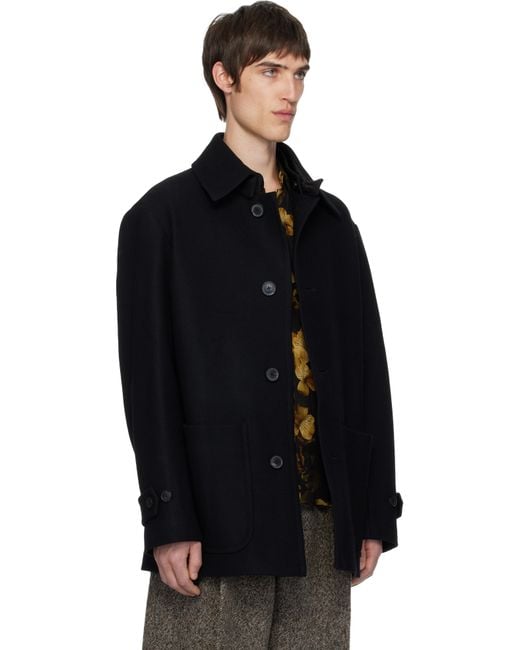 Dries Van Noten Black Wool Coat for men