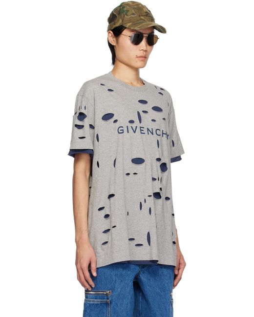 メンズ Givenchy グレー&ネイビー デストロイド Tシャツ Black