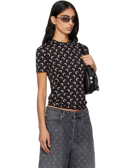 MARINE SERRE Black Recycled Moon Jersey Second Skin Short Sleeve T-Shirt