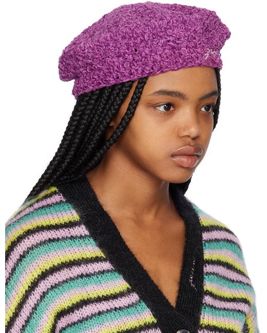 Ganni Blue Purple Crocheted Beret