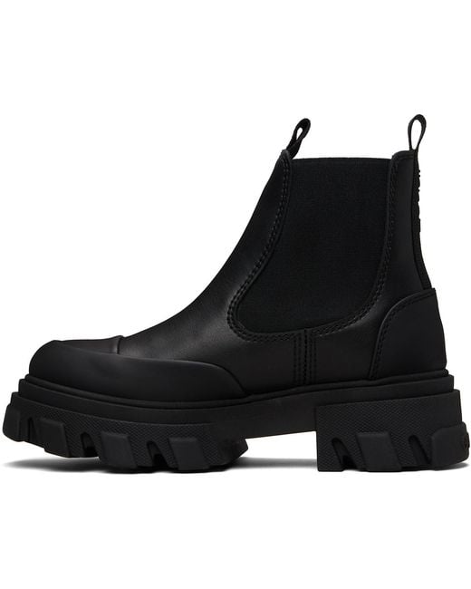 Ganni Black Stitch Cleated Low Chelsea Boots