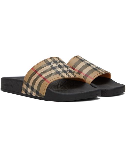 Burberry Black Brown & Beige Check Sandals for men