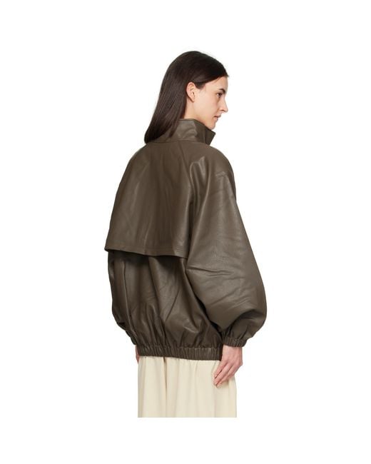 Frankie Shop Brown Taupe Senta Faux-Leather Bomber Jacket