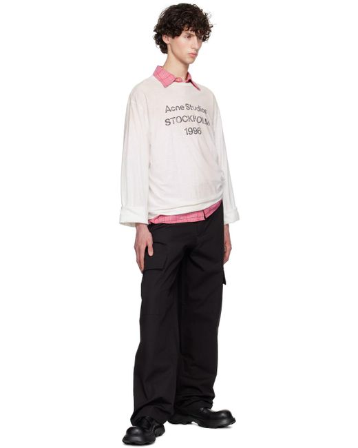 Acne White Printed Logo Long Sleeve T-shirt for men