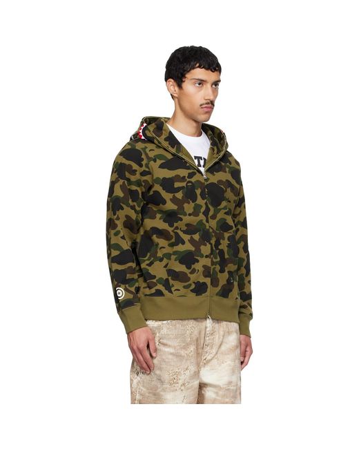 A Bathing Ape Green Khaki 1St Camo Shark Full Zip Hoodie for men