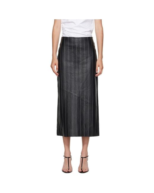 Victoria Beckham Black Kick Detail Leather Midi Skirt