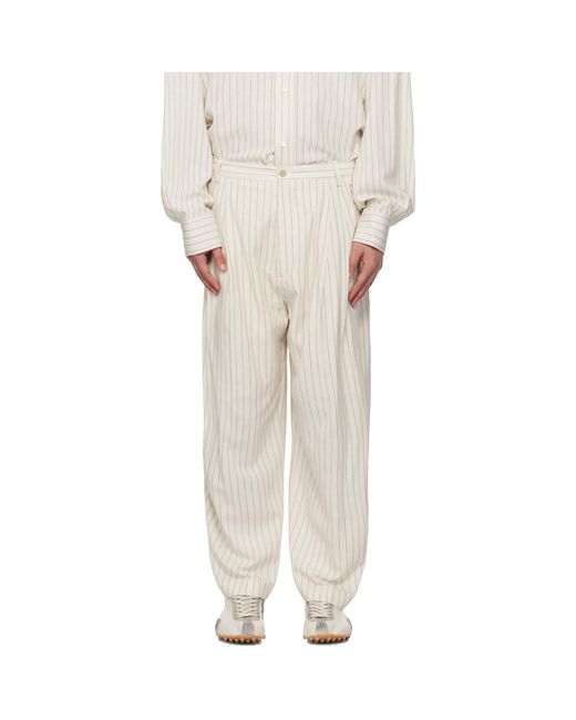 Hed Mayner Natural Off- Pinstripe Trousers for men