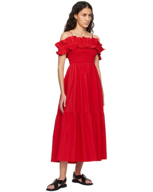 Ganni Red Smock Midi Dress