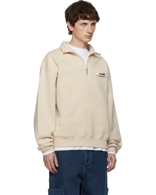 Jacquemus Natural 'The Gros Grain' Zipped-Rollneck Sweatshirt for men
