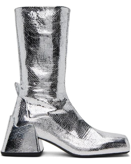 Jil Sander Gray Silver Lamé Crackle Boots