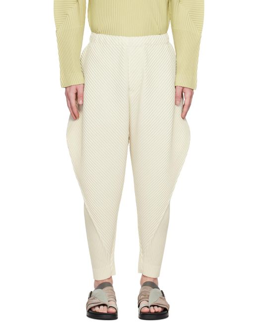 Homme Plissé Issey Miyake Natural Homme Plissé Issey Miyake White Calla Lily Trousers for men
