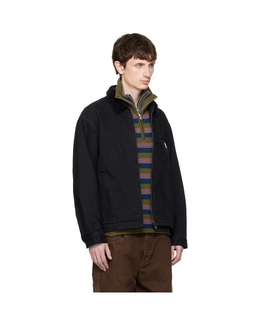 vowels Black Cord Collared Zip-Up Denim Jacket for men