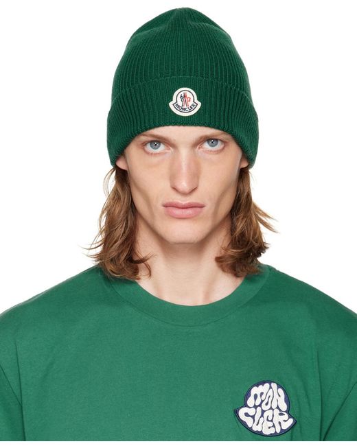 Moncler Green Rolled Brim Beanie for men