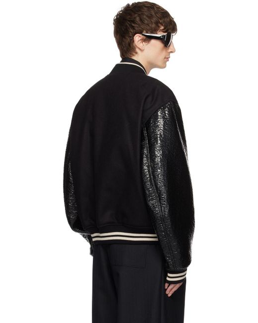 Dries Van Noten Black Zip Faux-leather Bomber Jacket for Men | Lyst