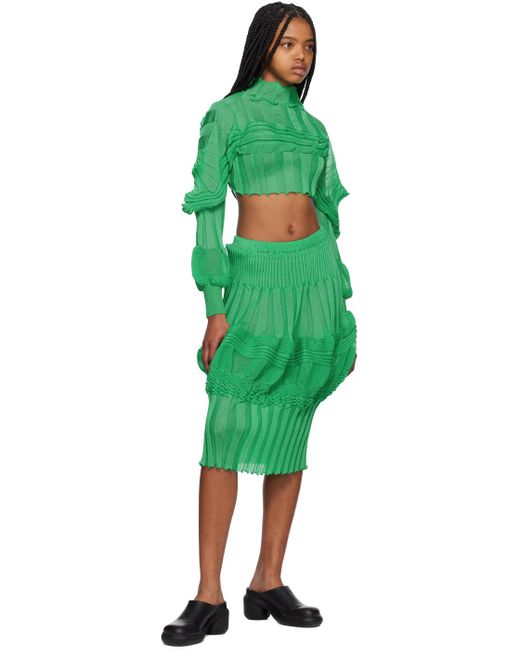 Issey Miyake Green Assemblage Midi Skirt