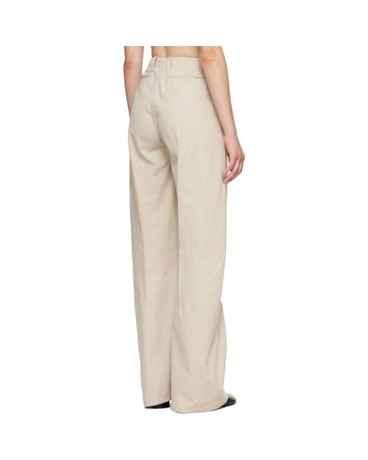 MM6 by Maison Margiela Natural Off- Light Cotton Twill Wide-Leg Trousers