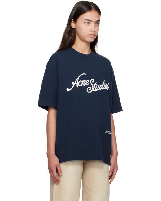 Acne ネイビー リラックスフィット ロゴ Tシャツ Blue