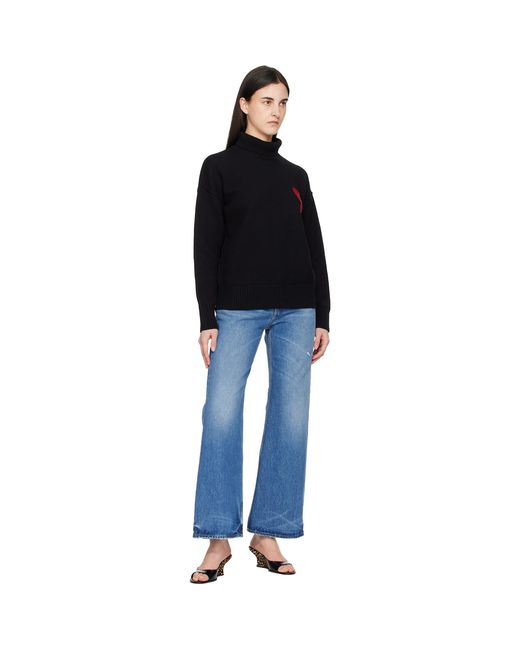 AMI Black Contrast Ami De Coeur Funnel Neck Sweater