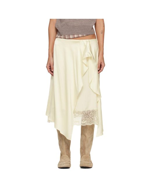 Acne Natural Off- Layered Satin Midi Skirt