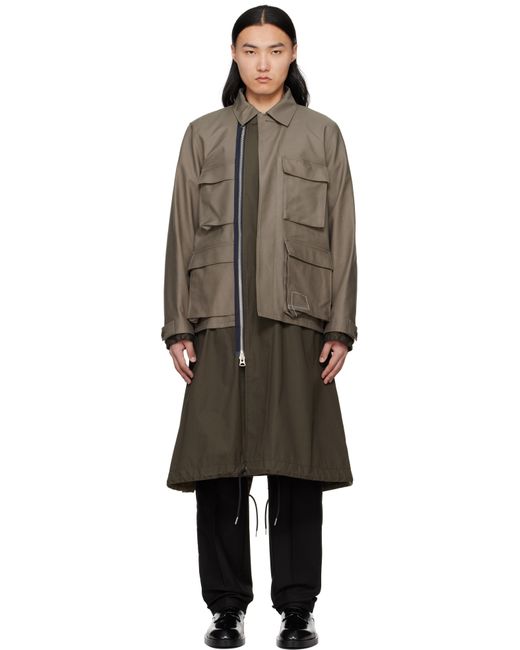 Sacai Black Taupe & Khaki Wtaps Edition Cotton Back Satin Coat for men