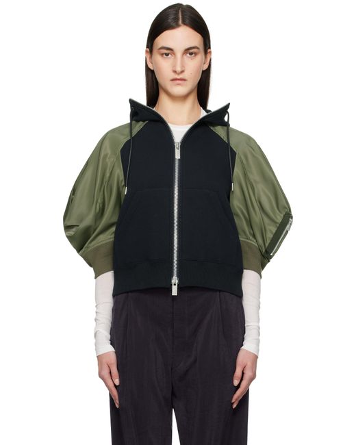 Sacai ネイビー＆カーキ Sponge Sweat X Nylon Twill フーディ Black